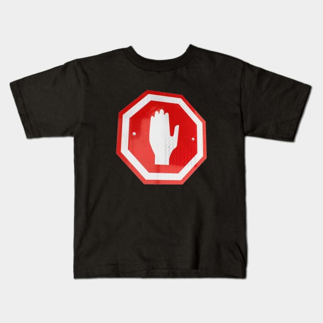 Stop Hand Sign Kids T-Shirt by badlydrawnbabe